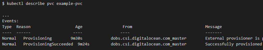 kubectl describe pve example-pvc