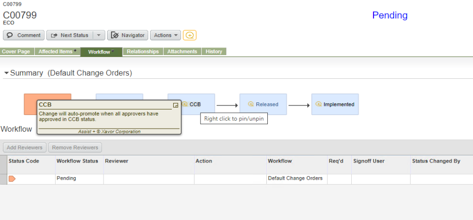 Tooltips on Workflow Table