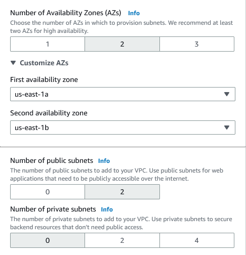 Select the availability zones 